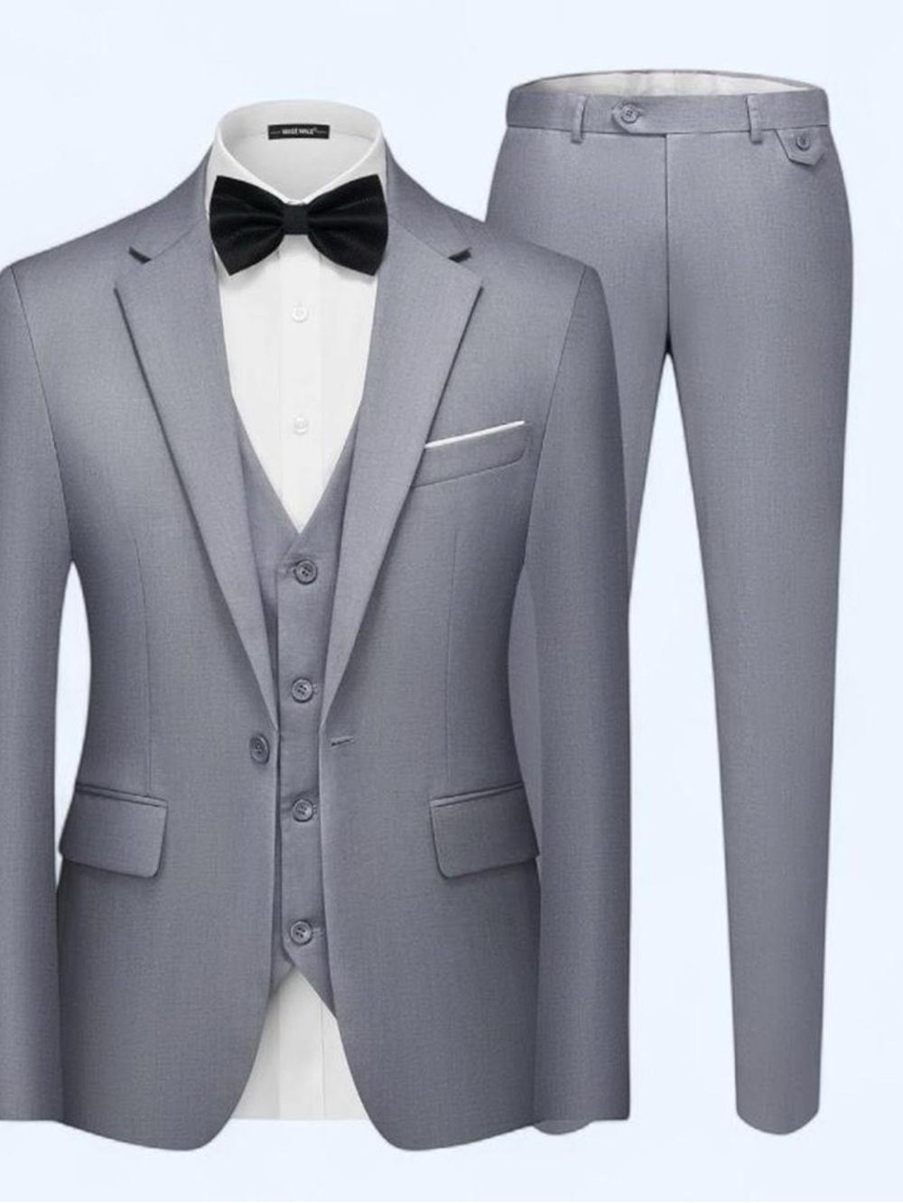 Mage Male Small Grey Black Formal Suit Jacket Vest Pants Slacks Set Wedding